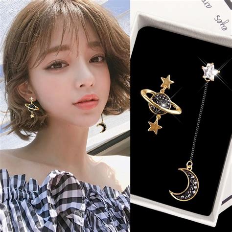 asymmetrical earrings korean fashion.